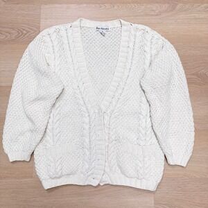 Vintage Cardigan Sweater Womens Small White Chunky Cable Knit Peter Valentine